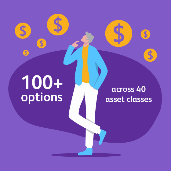 Illustration conveying access to over 100 investment options across 40 asset classes.