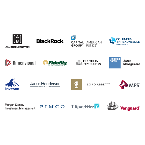 The logos of the carefully selected fund managers represented in our lineup.