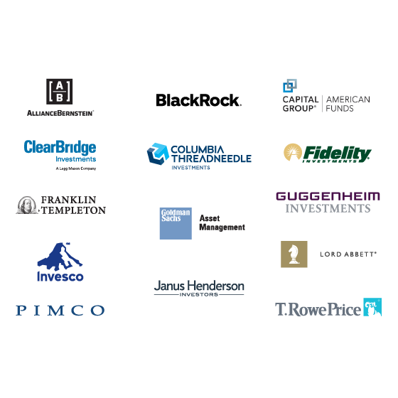 The logos of the carefully selected fund managers represented in our lineup.