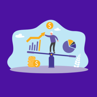 An illustration representing a financial professional balancing a client's investment decisions.