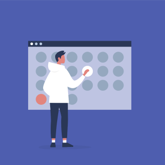 Illustration of a man looking at a calendar 