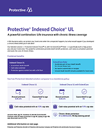 The cover of the Protective Indexed Choice UL Universal life insurance powerful combination consumer flyer.