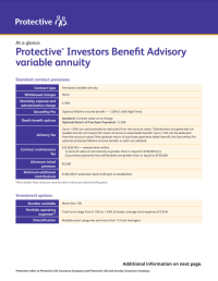 Cover of Protective Investors Benefit Advisory variable annuity quick reference guide.