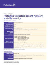 An image of the Protective Investors Benefit Advisory product overview flyer.