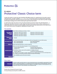 The cover of the Protective Classic Choice term at-a-glance flyer.
