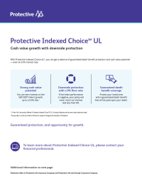 The cover of the Protective Indexed Choice UL Universal life insurance growth and protection flyer.
