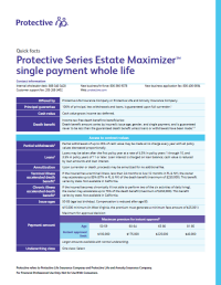 The cover of the Protective Series Estate Maximizer quick facts flyer