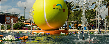 View of the grandstand and Miami Open fountains.