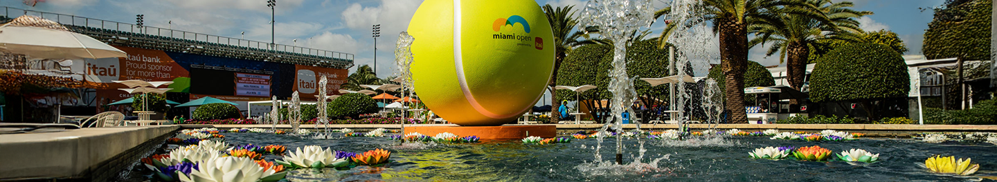 View of the grandstand and Miami Open fountains.
