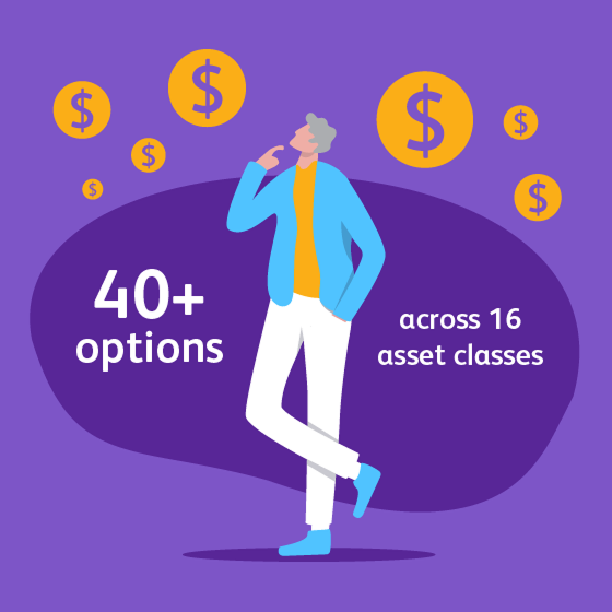 Illustration conveying access to over 40 investment options across 16 asset classes.