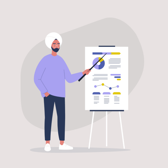 Illustration of a person pointing out Protective's current and future fixed annuity rates.