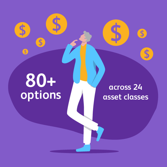 Illustration conveying access to over 47 investment options across 17 asset classes.