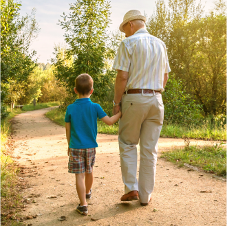 A grandfather thinks about the growth potential of Protective Variable Annuity II B Series enhanced death benefit as he strolls with his grandson.