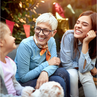 A grandmother laughs with her family, happy to have an income strategy with a Protective Aspirations variable annuity.