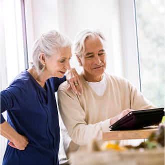 Husband and wife reviewing information about a variable annuity that fits their risk-tolerance, growth-focused retirement savings objectives.